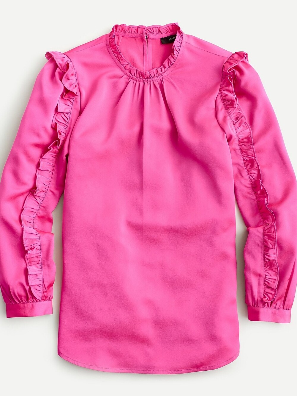 J. Crew Women's Pink Satin Ruffle Long-Sleeve Blouse